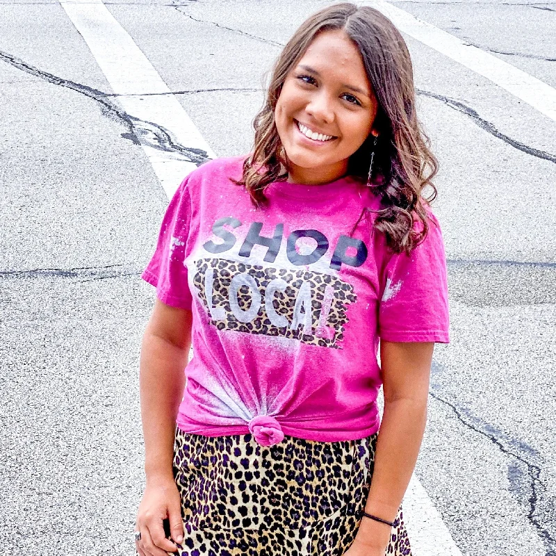 Women's T - shirt with a mock - fur collarBleached Shop Local Tee