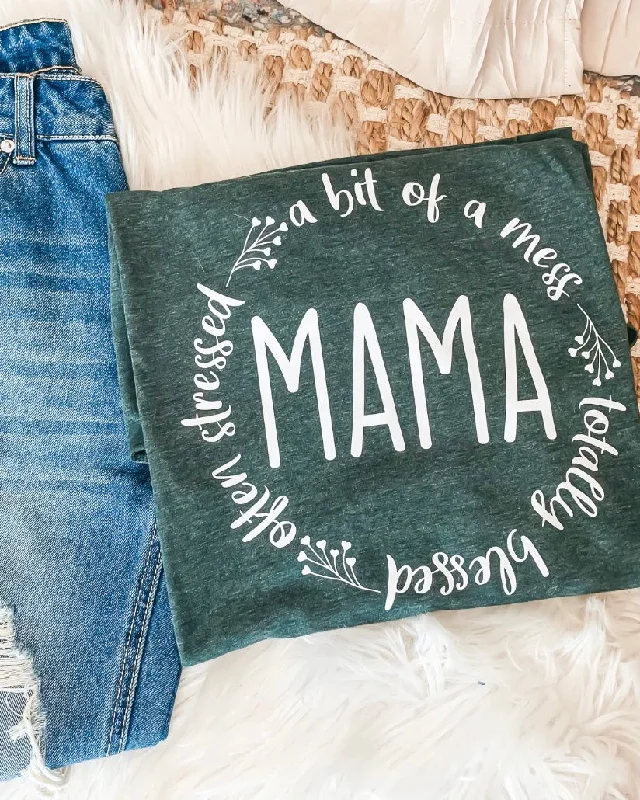 Open - work women's T - shirt with a scalloped hemBlessed, Stressed & Mess MAMA Tee