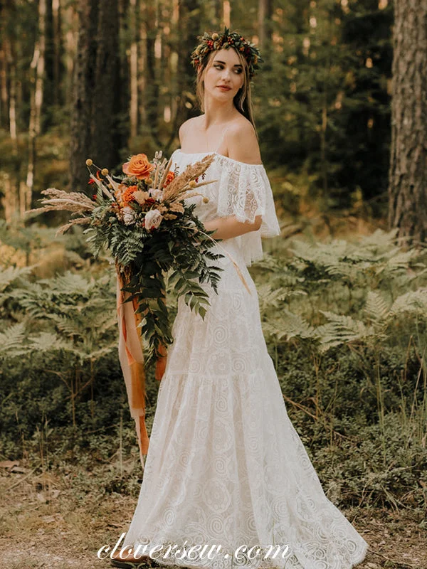 Sparkly sequined wedding dress for a glamorous brideBoho Fully Lace Off The Shoulder Mermaid Charming Wedding Dresses, CW0292