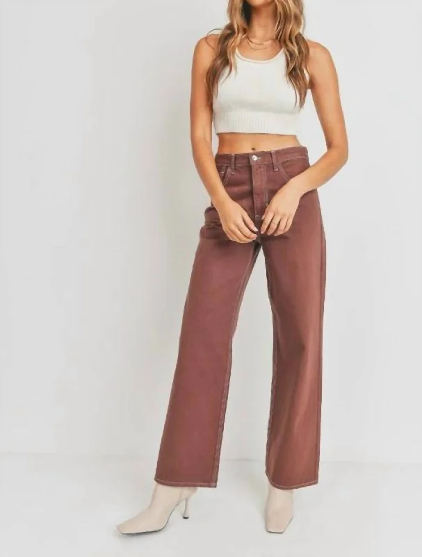 Plaid wide leg dress pants for women in a preppy and formal styleBp422N - Walnut - Retro Wide Straight