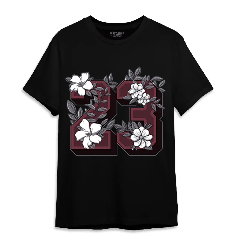 Women's T - shirt with a burnout floral patternNastyJamz Burgundy 5s T Shirt Match 23 Floral