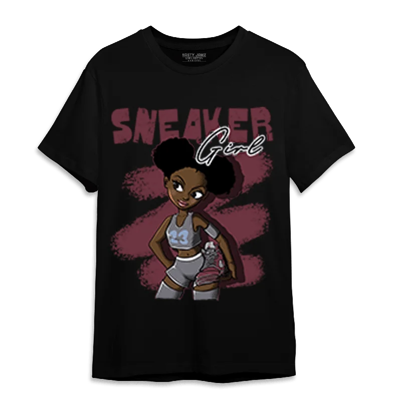 Embroidered women's T - shirt with floral designsNastyJamz Burgundy 5s T Shirt Match Black Sneaker Girl