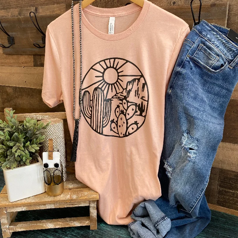 Women's T - shirt with a ribbed cuffs and hemCactus Sun Tee In Peach