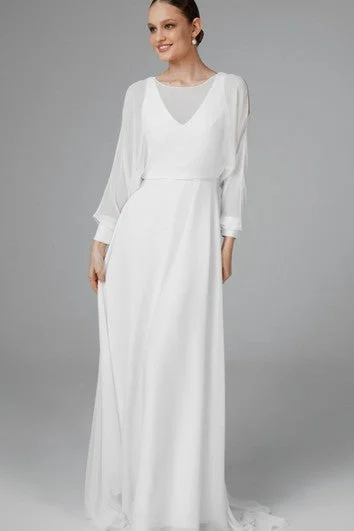 Scuba - fabric wedding dress for a modern fitCasual A Line Chiffon Bateau Sweep Train Wedding Dress Scuba - fabric wedding dress for a modern fitCasual A Line Chiffon Bateau Sweep Train Wedding Dress