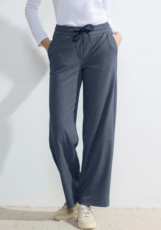 Sheer panel pants for women with a sexy touchCecil Wide Leg Loose Fit Jacquard Trouser, Casual Denim Blue