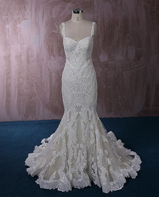 Drop - waist 1920s - style wedding dressChampagne Lace Mermaid Wedding Dress with Floral Lace Straps | QT815008 Drop - waist 1920s - style wedding dressChampagne Lace Mermaid Wedding Dress with Floral Lace Straps | QT815008