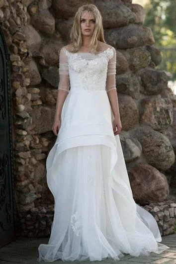 Plus - size ball gown wedding dressChiffon Tulle Lace Button Back Wedding Dress