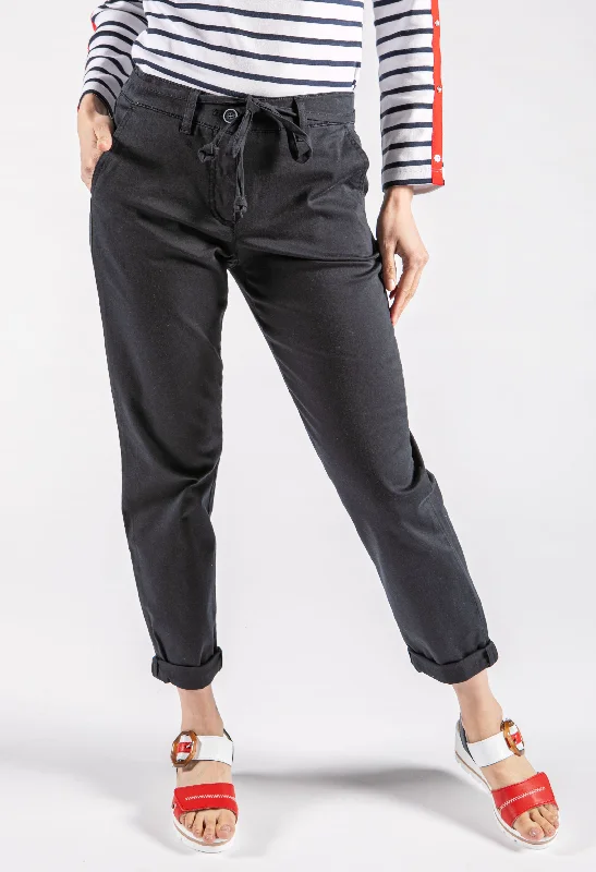 Sheer panel pants for women with a sexy touchChinos with a tie-around belt