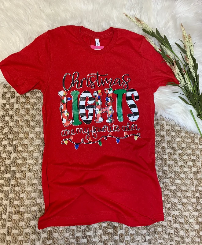 Tassel - trimmed women's T - shirt for a bohemian styleChristmas Lights Favorite Color Tee