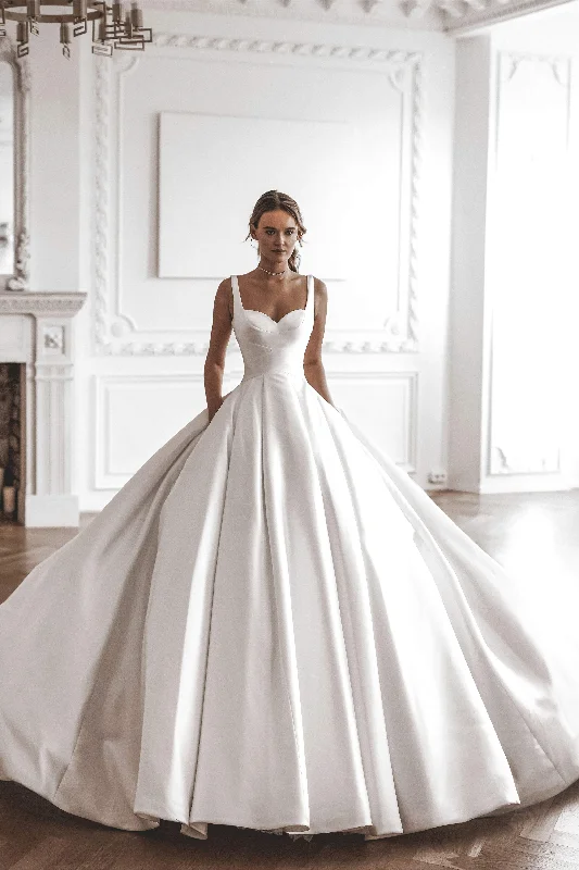 Long - sleeved Victorian - style wedding dressClassic Mikado Ball Gown Priscilla
