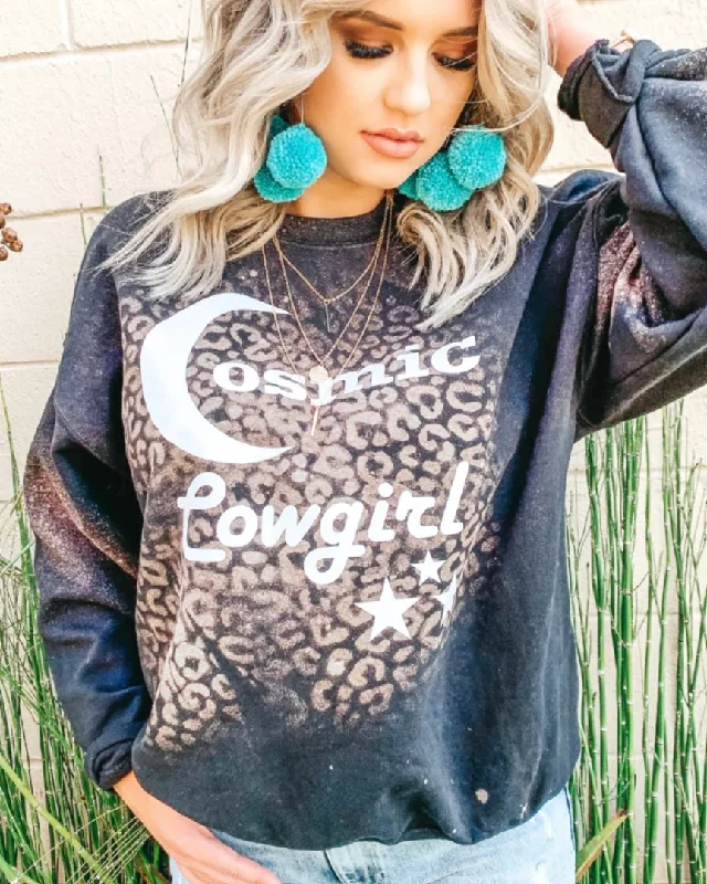 Open - front women's T - shirt with a beltCosmic Cowgirl Bleached Pullover