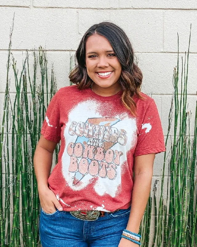 Cable knit women's T - shirt with a cable - textured collarCowhides & Cowboy Boots Bleached Tee