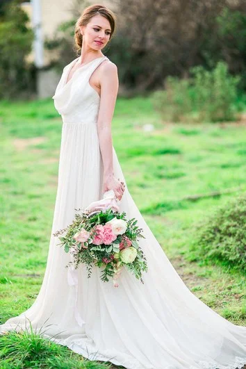 Beaded Wedding Dresses with Tulle and Lace Combo for a Dreamy LookCowl Neck Sleeveless Chiffon Dress With Front Slit and Lace Back Beaded Wedding Dresses with Tulle and Lace Combo for a Dreamy LookCowl Neck Sleeveless Chiffon Dress With Front Slit and Lace Back