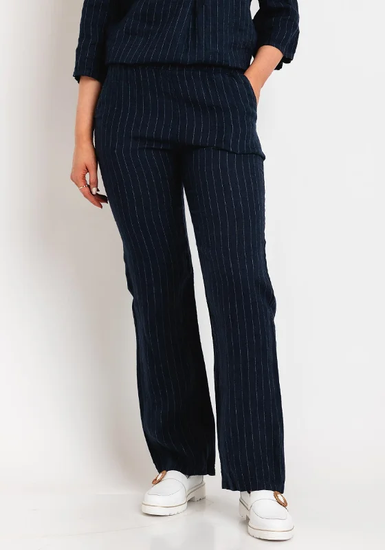 Lightweight jogger pants for women to runD.E.C.K By Decollage Pinstripe Straight Leg Linen Trouser, Navy