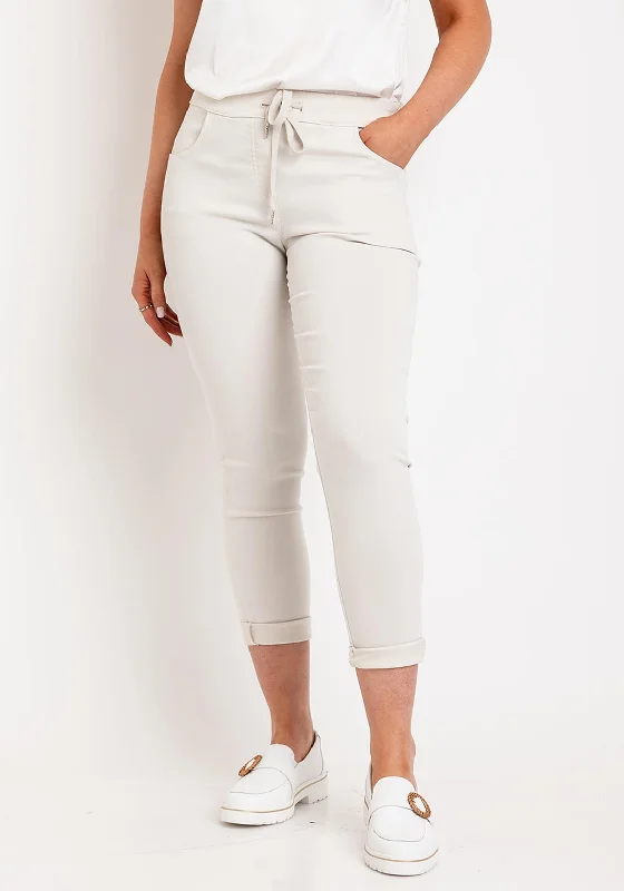 Button - fly pants for women in denimD.e.c.k By Decollage Drawstring Waist Slim Leg Trousers, Sand