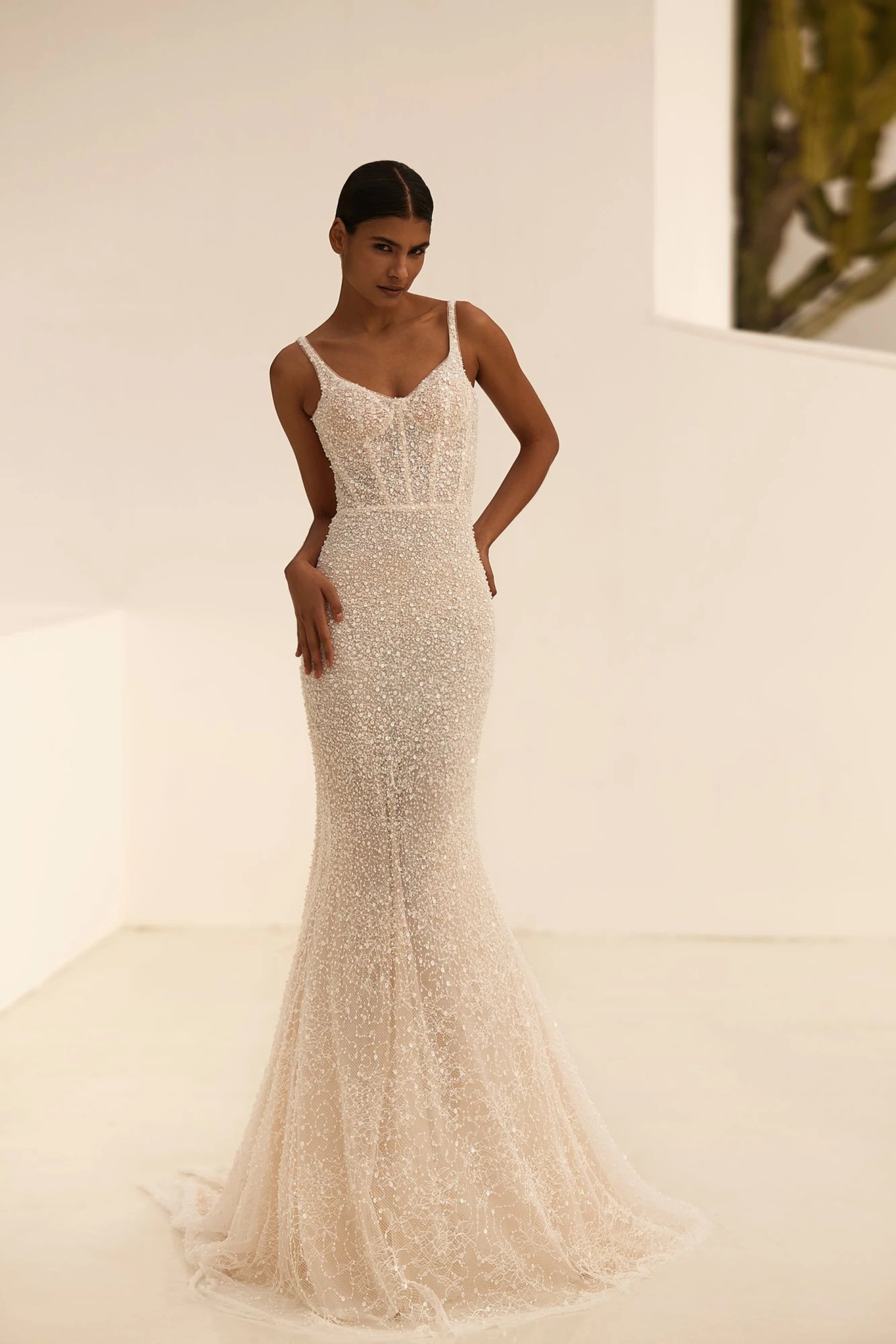 A Line Satin Wedding Dresses with Lace Appliques for Slim LadiesDesire