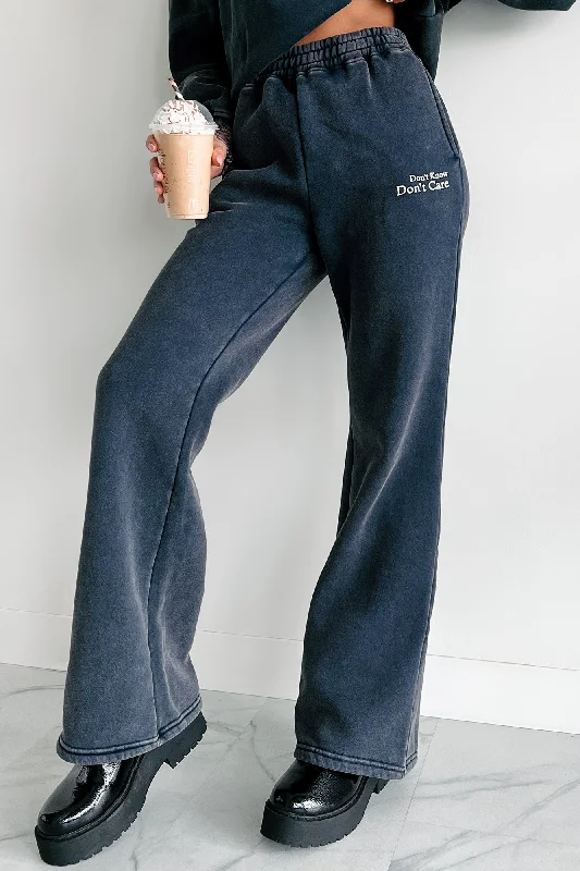 Thermal lined jogger pants for women in a warm and sporty style"Don't Know, Don't Care" Acid Wash Sweatpants (Navy) Thermal lined jogger pants for women in a warm and sporty style"Don't Know, Don't Care" Acid Wash Sweatpants (Navy)