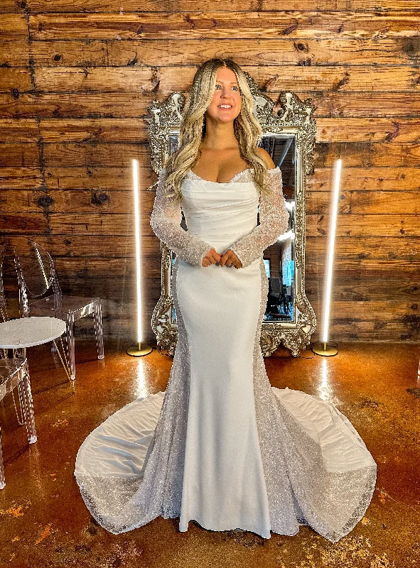 Lace - over - satin wedding dress for a classic combinationDrew Wedding Dress