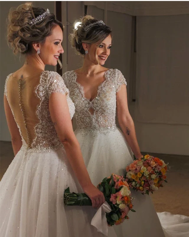 Affordable minimalist wedding dress for budget bridesElegant Lace Cap Sleeves Nude Back Tulle Wedding Dresses Princess Affordable minimalist wedding dress for budget bridesElegant Lace Cap Sleeves Nude Back Tulle Wedding Dresses Princess