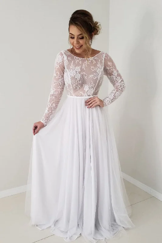Contemporary geometric - print wedding dressLong A-line Lace Appliques White Wedding Dress with Long Sleeves Contemporary geometric - print wedding dressLong A-line Lace Appliques White Wedding Dress with Long Sleeves