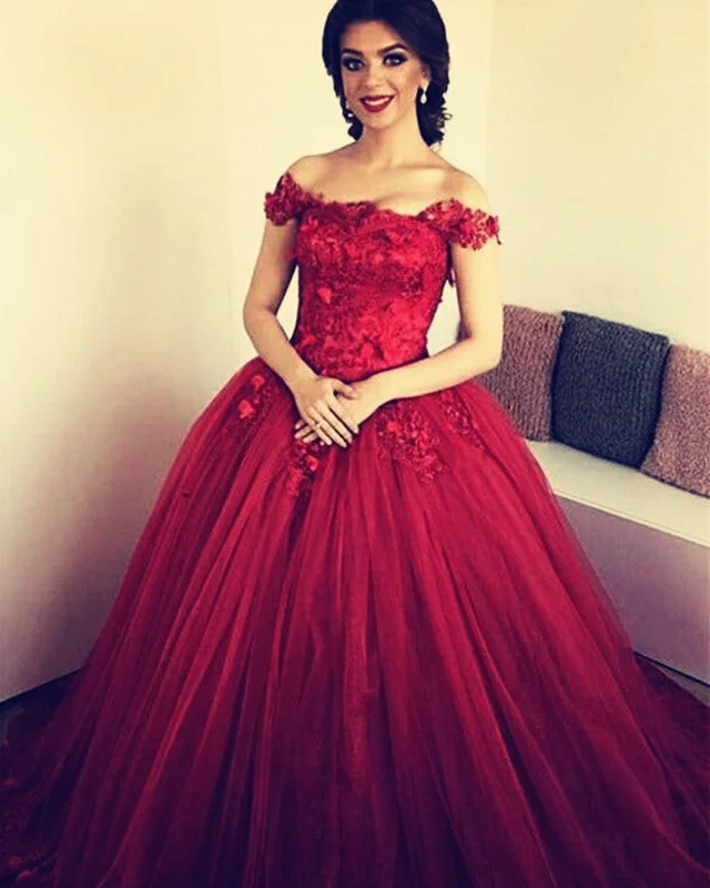 Wedding Dresses with Sequined Floral Motifs and Satin Ribbon Detailing and Lace Trim for an Elegant and Delicate LookElegant Off The Shoulder Tulle Ball Gowns Wedding Dresses Lace Embroidery