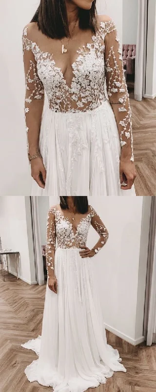 Custom - made plus size wedding dressElegant long sleeves beach wedding dress lace appliques boho gown for bride prom gown   cg13419