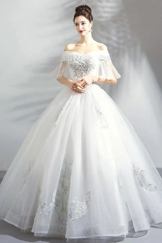 Princess - style wedding dress with a big skirtFancy Embroidery Ball Gown Wedding Dress Princess With Off Shoulder Formal Prom Dress cg18675 Princess - style wedding dress with a big skirtFancy Embroidery Ball Gown Wedding Dress Princess With Off Shoulder Formal Prom Dress cg18675