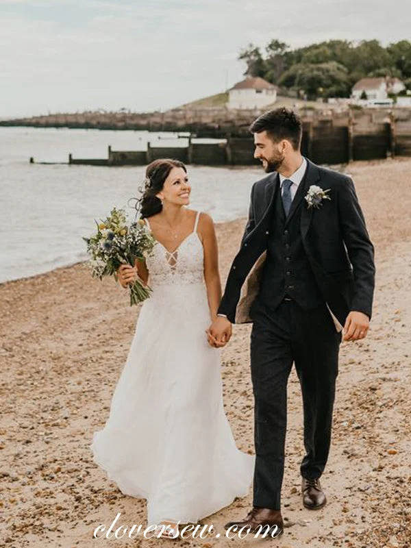 Tiered - skirt wedding dress for a voluminous lookFashion Lace Chiffon Spaghetti Strap Beach Wedding Dresses, CW0299 Tiered - skirt wedding dress for a voluminous lookFashion Lace Chiffon Spaghetti Strap Beach Wedding Dresses, CW0299