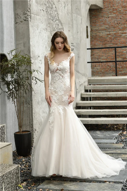Backless sweetheart neckline wedding dressMermaid Bateau Ivory Wedding Dress with White Lace Backless sweetheart neckline wedding dressMermaid Bateau Ivory Wedding Dress with White Lace