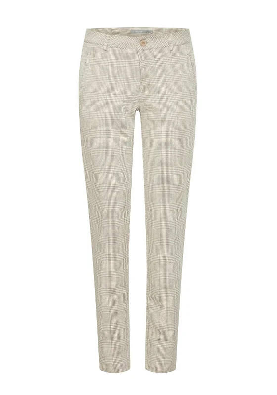 Elastic waist palazzo pants for plus size womenFransa Blenda Slim Leg Check Trousers, Sand