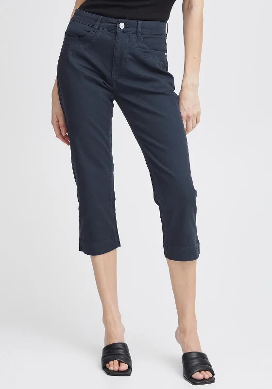 High rise cigarette pants for women in autumnFransa Fotwill Capri Trousers, Navy