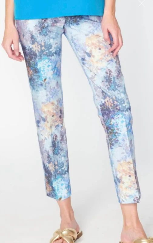 Recycled fabric pants for women in an eco - friendly and sustainable styleFront Zip Ankle Pant Monet In Blue Multi