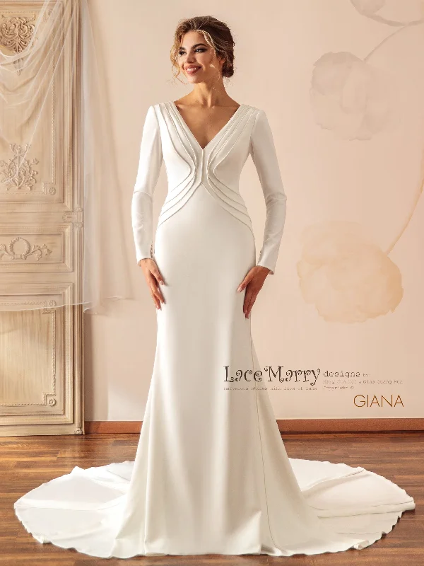 Mermaid Style Tulle Wedding Dresses with Sequined Skirt for Glamorous BridesGIANA / Plain Wedding Dress with Long Sleeves Mermaid Style Tulle Wedding Dresses with Sequined Skirt for Glamorous BridesGIANA / Plain Wedding Dress with Long Sleeves