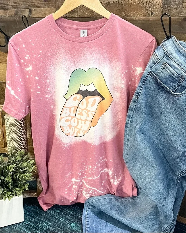 A - line women's T - shirt with a pleated skirtGod Bless Cowboys Bleached Tee