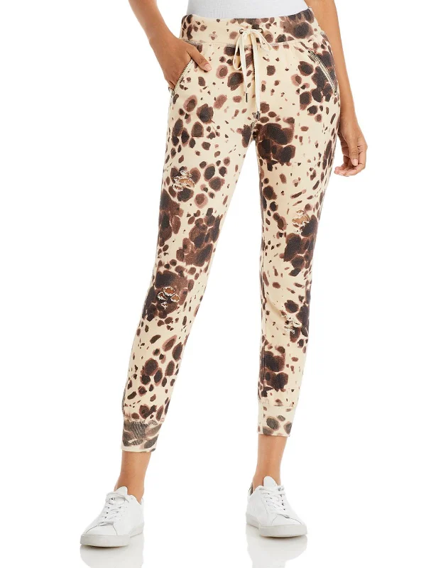 Floral embroidered wide leg pants for women in a delicate and feminine styleGravity Womens Printed Destroyed Sweatpants Floral embroidered wide leg pants for women in a delicate and feminine styleGravity Womens Printed Destroyed Sweatpants
