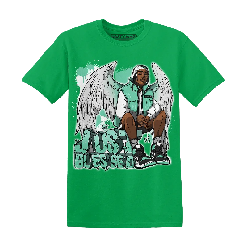 Fuzzy women's T - shirt with a hoodNastyJamz High OG Green Glow 1s T Shirt Match Just Blessed