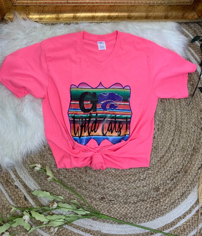 Women's T - shirt with a lace - up backHot Pink Go Serape School Spirit Tee