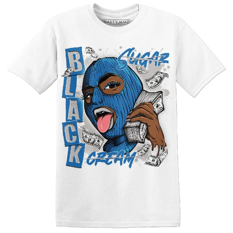 Striped women's T - shirt in bright colorsNastyJamz Industrial Blue 4s T Shirt Match No Sugar No Cream