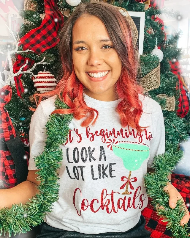 Women's T - shirt with a burnout geometric patternChristmas Cocktails Tee