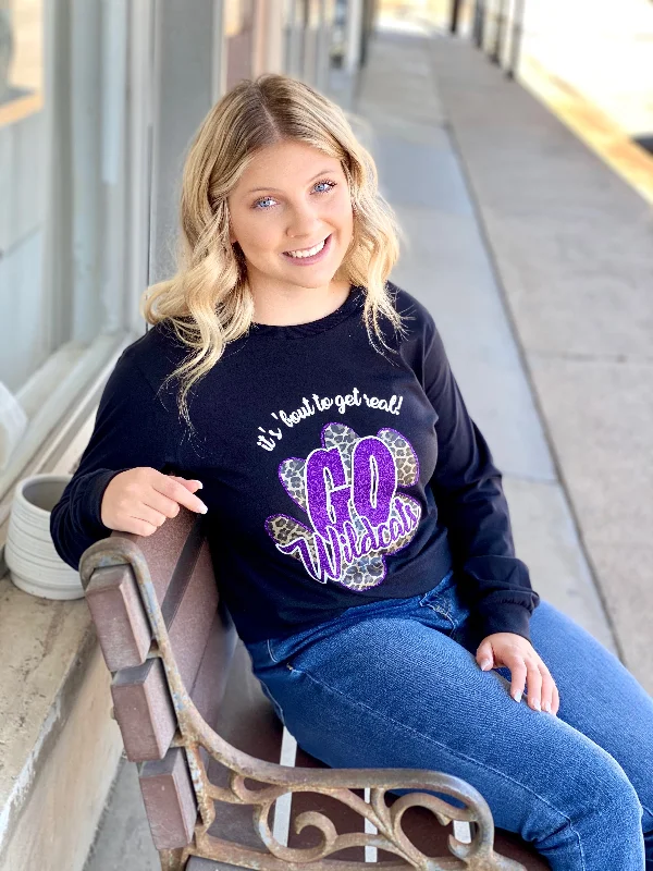 Women's lace - trimmed T - shirt for a delicate lookIt's 'Bout To Get Real Wildcats Long Sleeve Tee