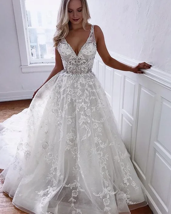 New - age - style wedding dress with unique detailsIvory V-neck Pleated Lace A-line Wedding Dress Prom Dresses cg16061 New - age - style wedding dress with unique detailsIvory V-neck Pleated Lace A-line Wedding Dress Prom Dresses cg16061
