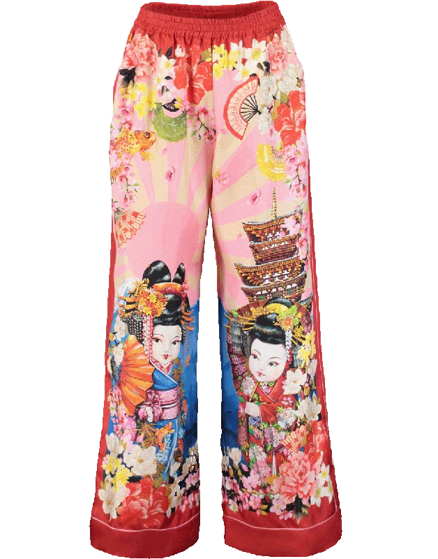 Culottes with pockets for women in functionalityJapan Print Pajama Pant