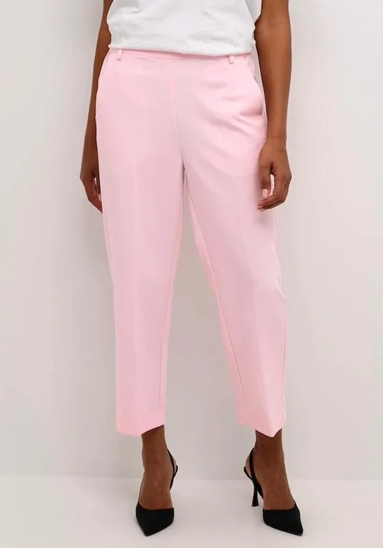 Wide leg linen blend pants for women in summerKAFFE Kasakura Cropped Trousers, Pink Mist