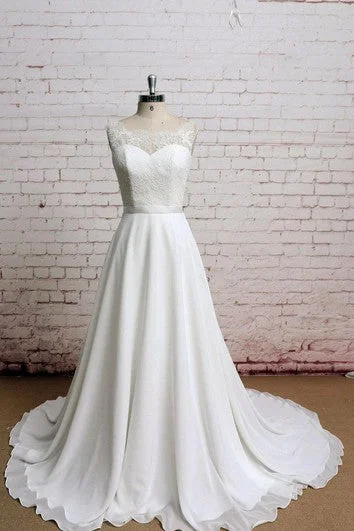 Wedding Dresses with Sequined Hearts and Ruffled Hem and Satin and Lace Combo and Bow at the Waist and Embroidered Floral Patterns for a Romantic and Feminine LookLace Bodice A-Line Sleeveless Chiffon Dress With Illusion Back Wedding Dresses with Sequined Hearts and Ruffled Hem and Satin and Lace Combo and Bow at the Waist and Embroidered Floral Patterns for a Romantic and Feminine LookLace Bodice A-Line Sleeveless Chiffon Dress With Illusion Back