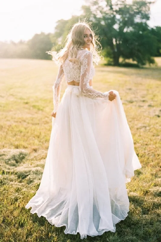 Maternity - friendly wedding dress for expecting bridesLace Separates Two Piece Wedding Dress with Chiffon Skirt Maternity - friendly wedding dress for expecting bridesLace Separates Two Piece Wedding Dress with Chiffon Skirt