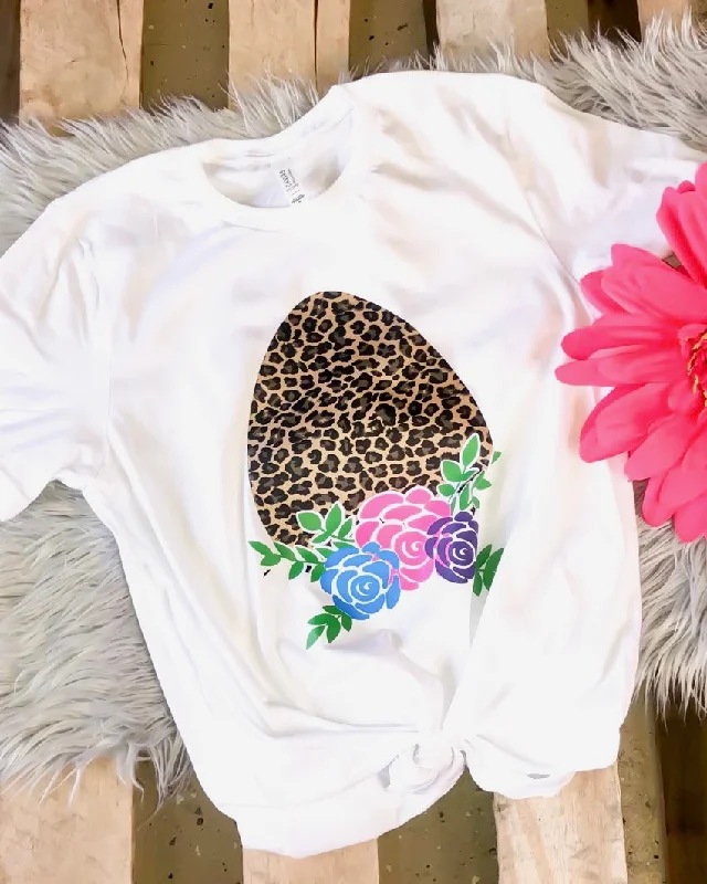 Long - length women's T - shirt with a hood and a drawstringLeopard Easter Egg Tee