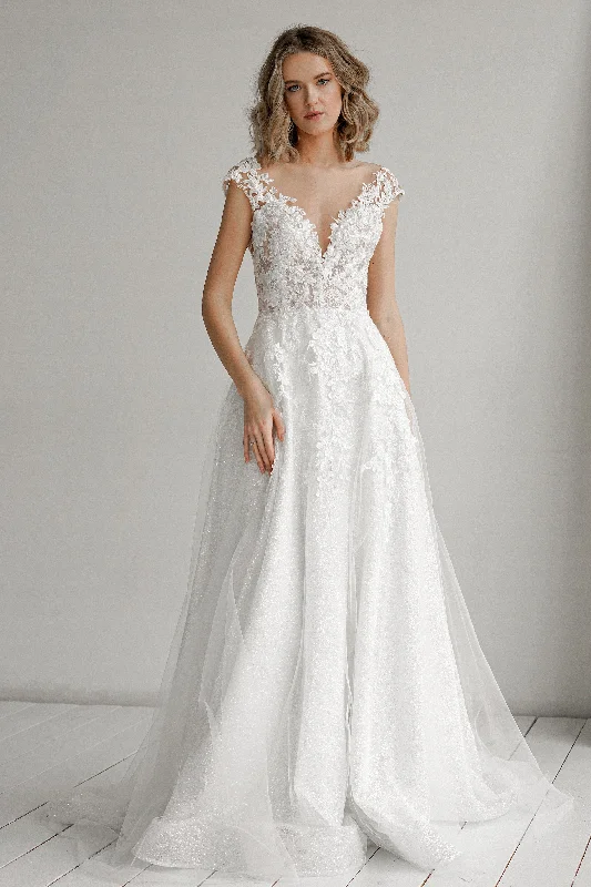Floral - appliqued wedding dress for a feminine lookLight Ivory Floral Lace Wedding Dress Enn Floral - appliqued wedding dress for a feminine lookLight Ivory Floral Lace Wedding Dress Enn