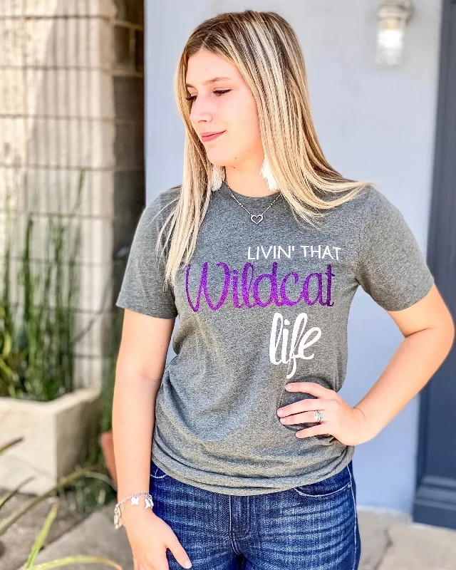 Long - length women's T - shirt with a hood and a drawstringLivin' That Wildcat Life Tee