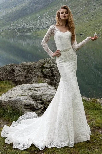Navy - blue wedding dress for a sophisticated lookLong Sleeve Floor-length Low V Back Lace Sheath Dress With Crystal Detailing Navy - blue wedding dress for a sophisticated lookLong Sleeve Floor-length Low V Back Lace Sheath Dress With Crystal Detailing