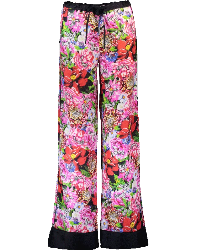 Printed cigarette pants for women in a trendy patternMacaw Floral Drawstring Pant